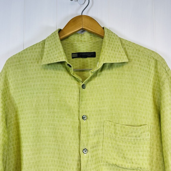 Robert Barakett Mens Shirt Size XL Linen Blend Chartreuse Casual Vacation - Picture 2 of 9